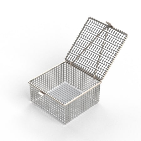 Anysizebasket Light Duty Basket: 6Lx6Wx3H, 304 SS, Hinged Lid with Thumb Clasp, No Handles, Mesh: 2 x .063 FLB-060060030-L02S